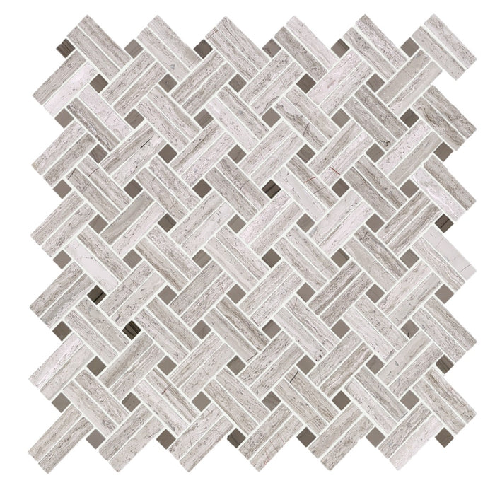 Wood Grain and Athens Gray Marble Mosaic Tile - Knot Basketweave | TileBuys