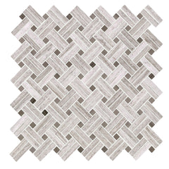 Wood Grain and Athens Gray Marble Mosaic Tile - Knot Basketweave | TileBuys