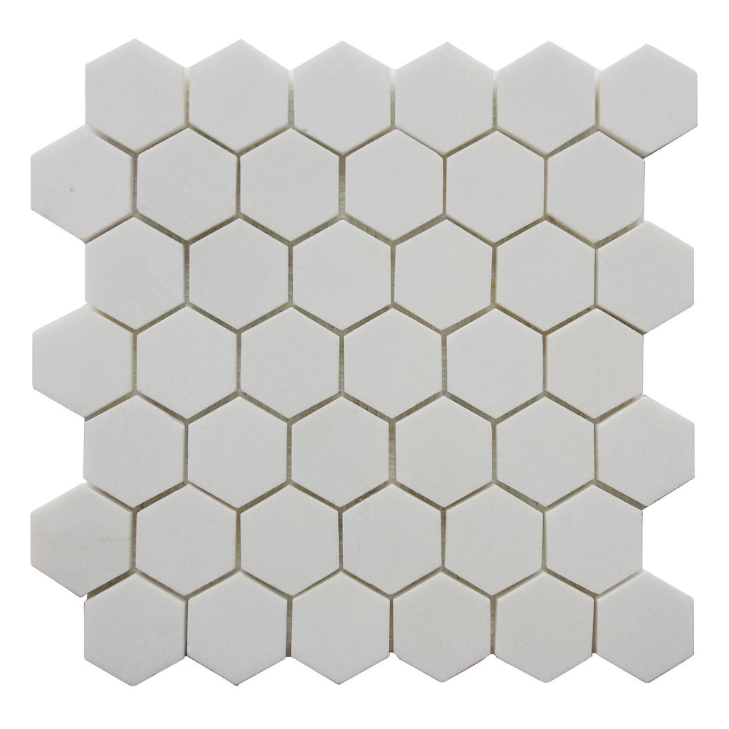 White Thassos Marble Mosaic Tile - 2" Hexagons | TileBuys