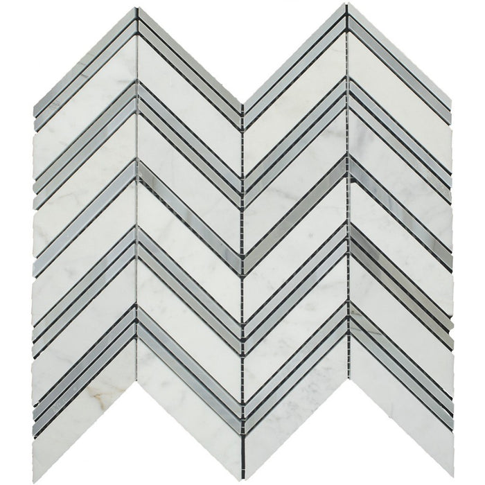 Carrara and Milano Grey Marble Mosaic Tile - Chevron | TileBuys