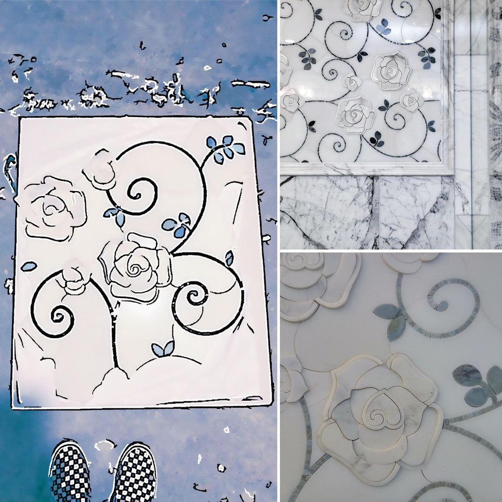 3D Rose Limited Edition Marble Luxury Waterjet Mosaic Tile | TileBuys