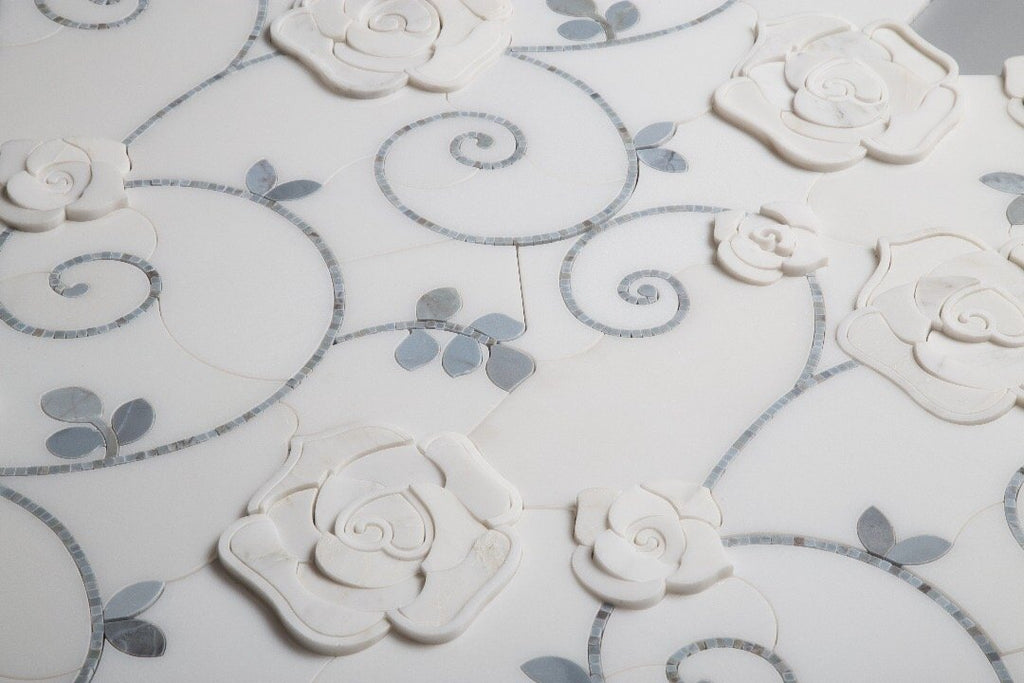 3D Rose Limited Edition Marble Luxury Waterjet Mosaic Tile | TileBuys