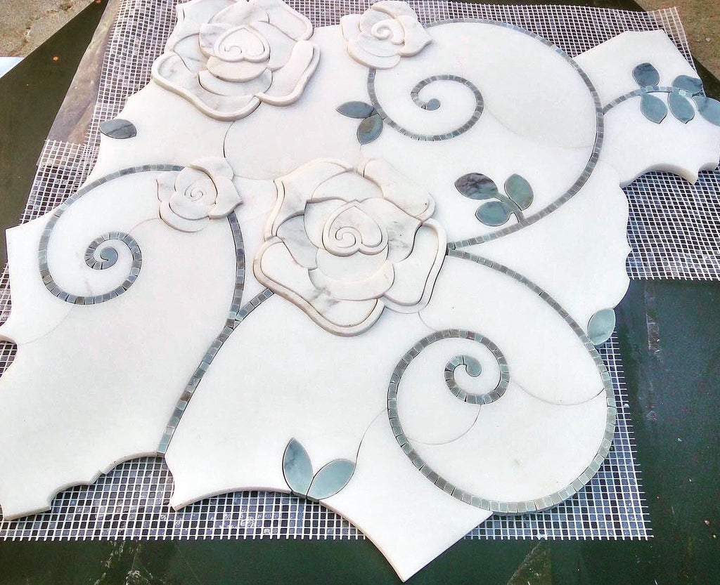 3D Rose Limited Edition Marble Luxury Waterjet Mosaic Tile | TileBuys