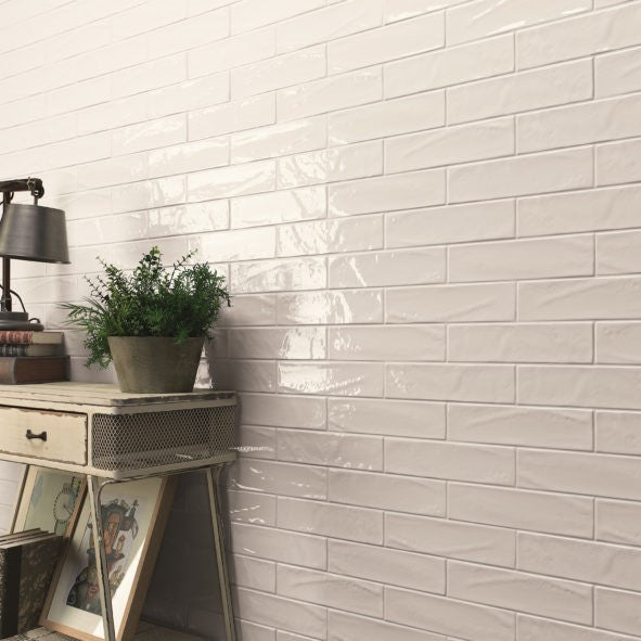 Glossy Ceramic 3"x12" Subway Tile in Textured White or Light Beige | TileBuys