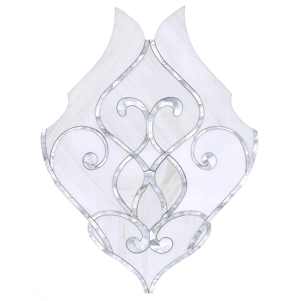 Dolomite White Marble and Mother of Pearl Waterjet Mosaic Tile in Pearl Lace | TileBuys