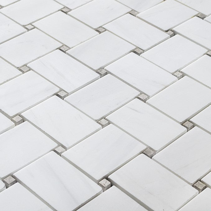 Dolomite and Gray Marble Mosaic Tile Basketweave | TileBuys