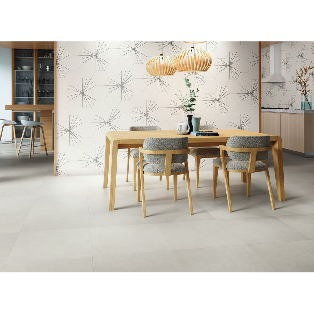 Starline Pattern Hexagon Porcelain Tiles in White (8 Sq Ft) | TileBuys