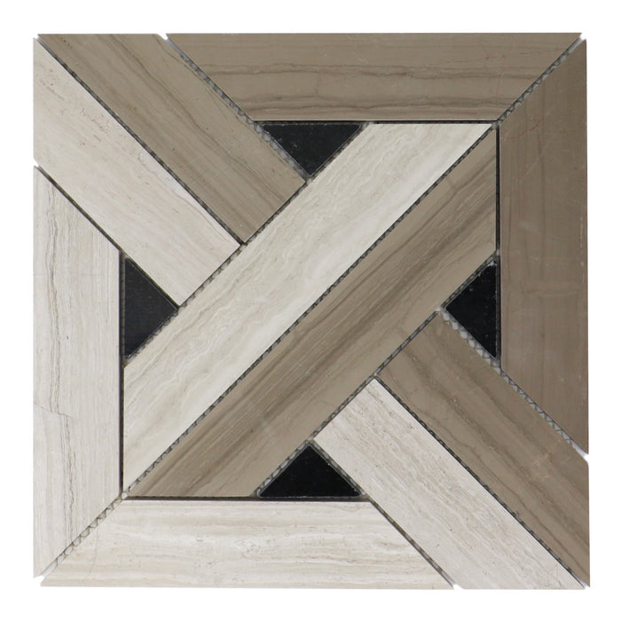 Athens, Oak & Nero Marble Mosaic Tile - Wooden Weave | TileBuys