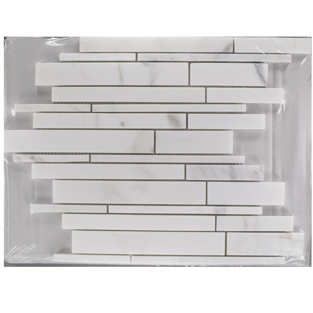 Calacatta (Calcutta) Marble Mosaic Tile - Random Linear Strips | TileBuys