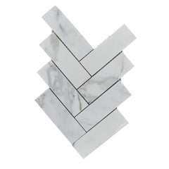 Calacatta (Calcutta) Marble Mosaic Tile - 2x6" Herringbone Pattern | TileBuys