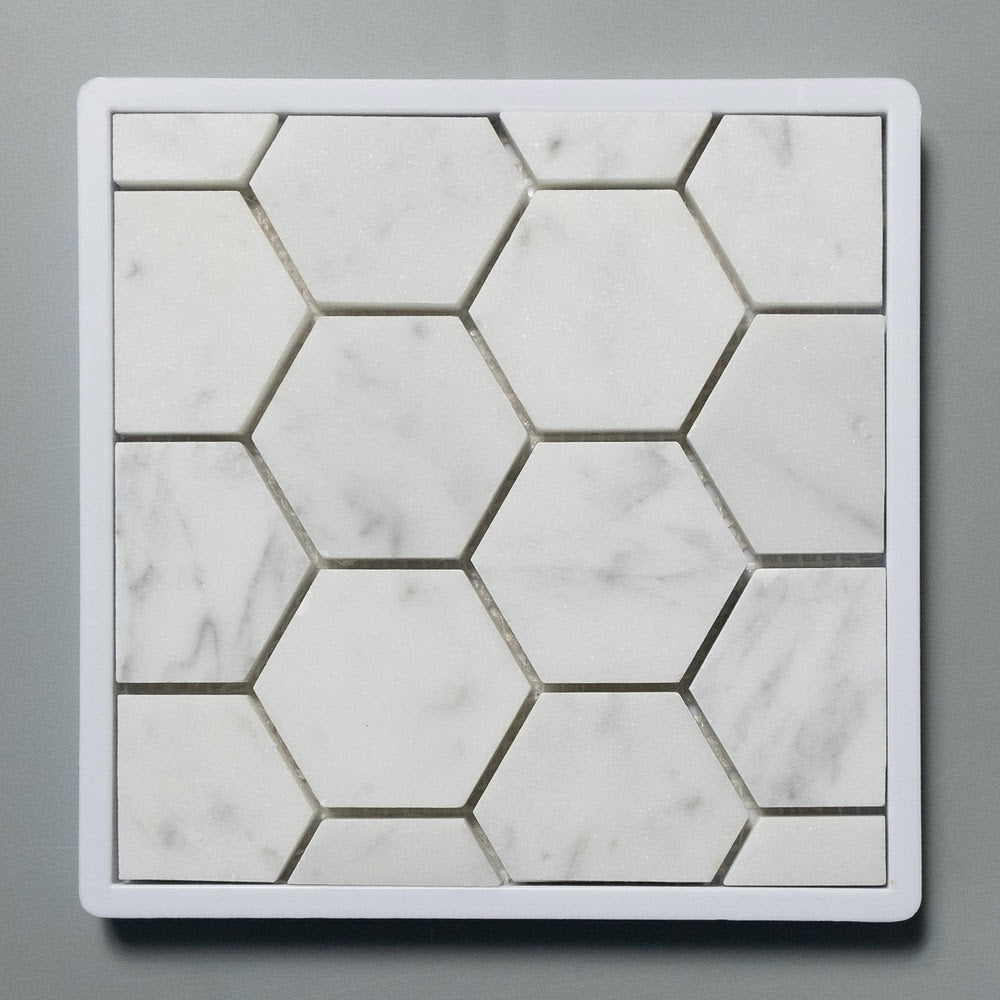 Carrara Bianco Marble Mosaic Tile - 2" Hexagons - Polished or Honed | TileBuys