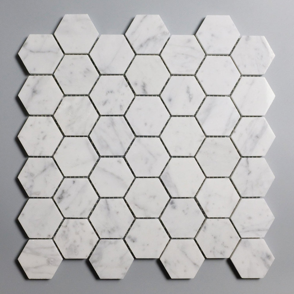 Carrara Bianco Marble Mosaic Tile - 2" Hexagons - Polished or Honed | TileBuys