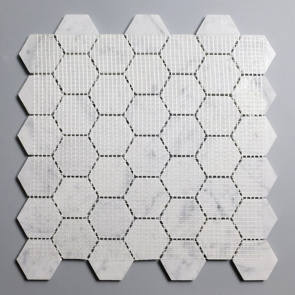 Carrara Bianco Marble Mosaic Tile - 2" Hexagons - Polished or Honed | TileBuys