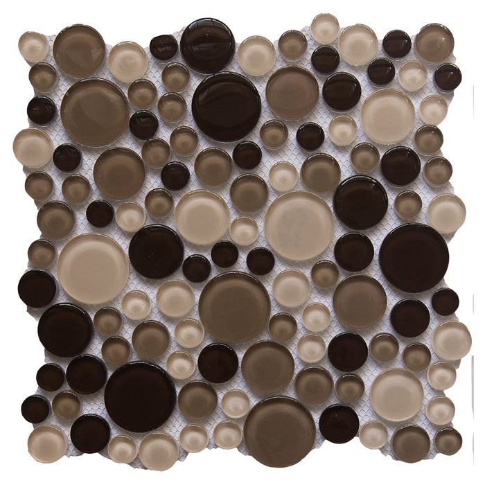 4.2 Sq Ft of Beige & Brown Glass Mosaic Penny Circle Round Tile | TileBuys