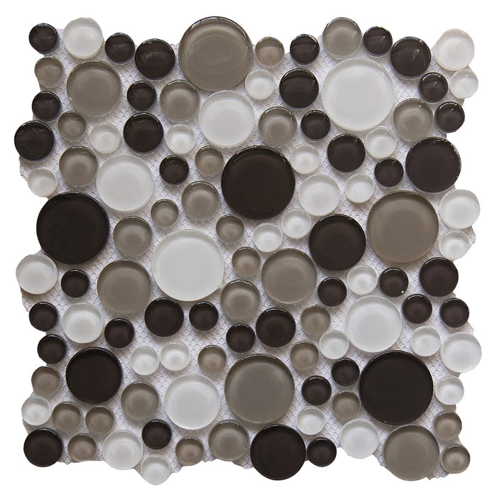 5 Sq Ft of Brown, Beige & White Glass Mosaic Penny Circle Round Tile | TileBuys