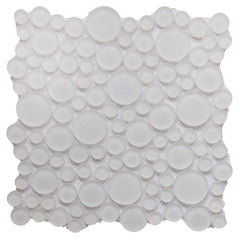 5 Sq Ft of White Ice Glass Mosaic Penny Circle Round Tile | TileBuys