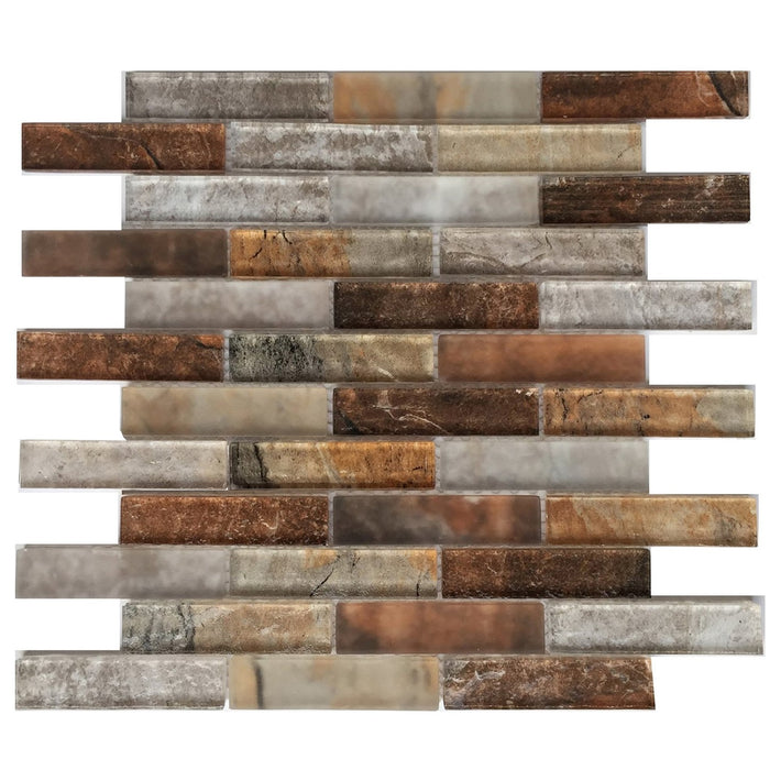 Coffee Blend Textured Glass Linear Strip Mosaic Tile | TileBuys