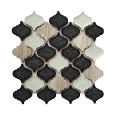 Crackled Glass & Wooden Marble Mosaic Wall Tile in Moroccan Arabesque Lanterns | TileBuys