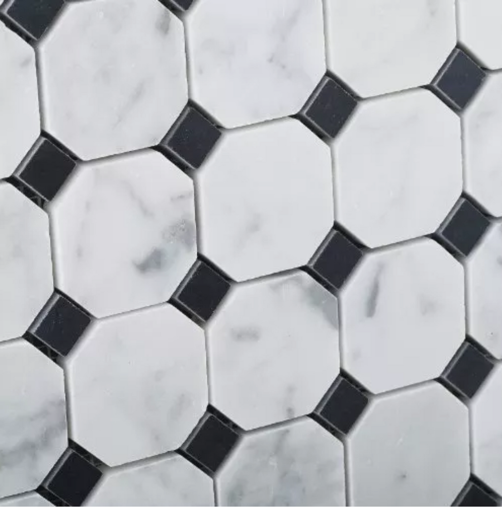 5 Sq Ft of Carrara White and Nero Black Marble Mosaic Tile in 2" Octagon Pattern - Polished | TileBuys