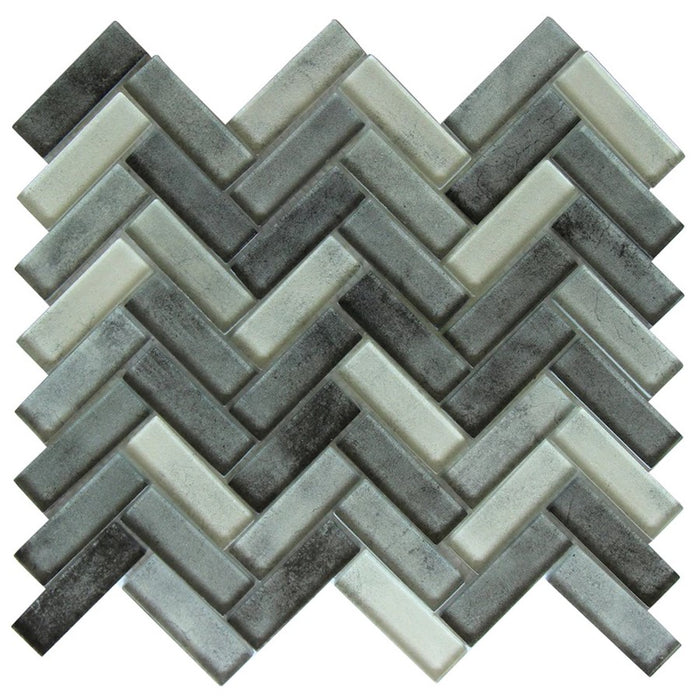 Herringbone Glass Mosaic Tile in Mountain Grey | TileBuys