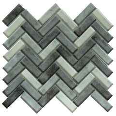 Herringbone Glass Mosaic Tile in Mountain Grey | TileBuys