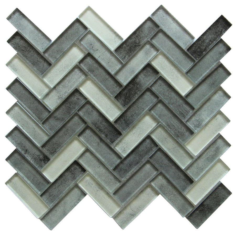 Herringbone Glass Mosaic Tile in Mountain Grey | TileBuys