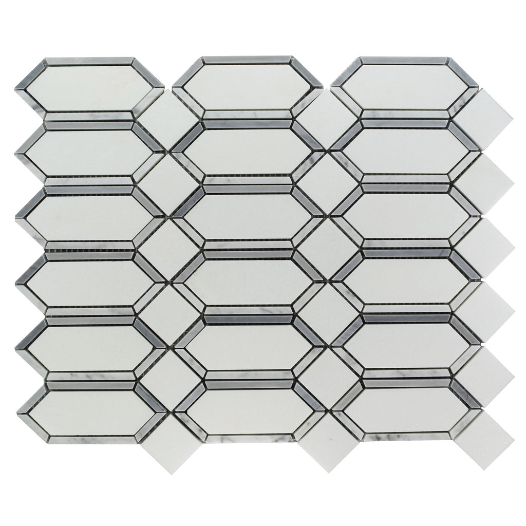 Thassos, Carrara White and Light Gray Marble Mosaic Tile - Geometric Gems | TileBuys