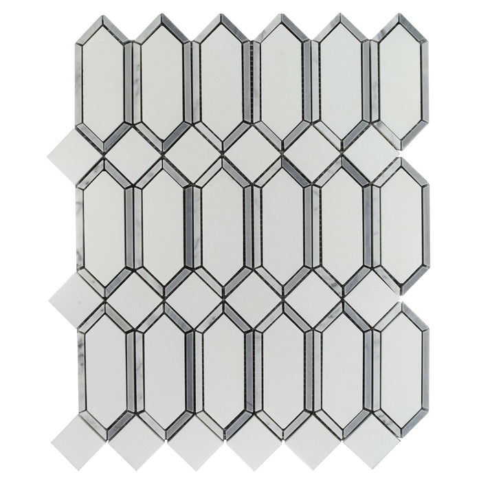 Thassos, Carrara White and Light Gray Marble Mosaic Tile - Geometric Gems | TileBuys