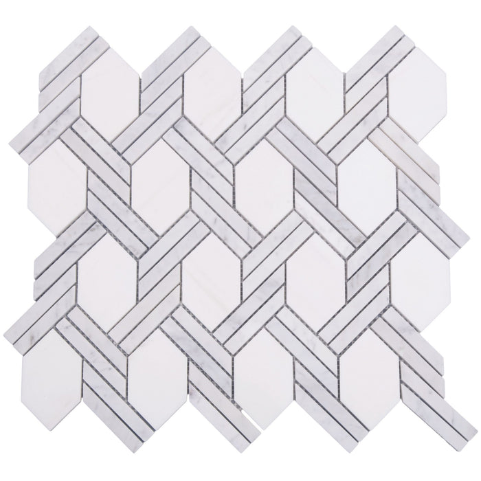 Dolomite and Carrara White Marble Waterjet Mosaic Tile in Chain Link | TileBuys
