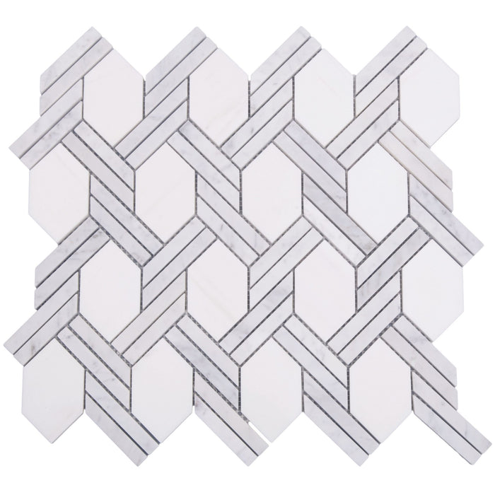 Dolomite and Carrara White Marble Waterjet Mosaic Tile in Chain Link | TileBuys