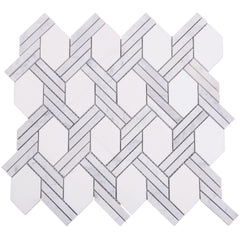 Dolomite and Carrara White Marble Waterjet Mosaic Tile in Chain Link | TileBuys