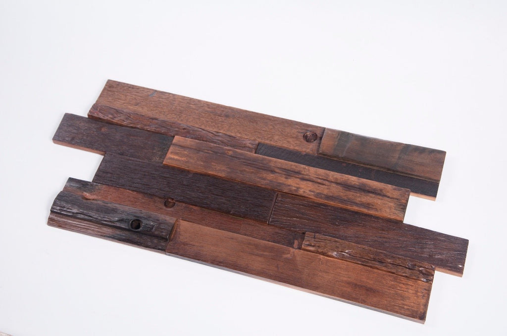 Antique Boat Wood Panel Mosaic Tile - 3D Wood Block Pattern Random Sized Planks | TileBuys