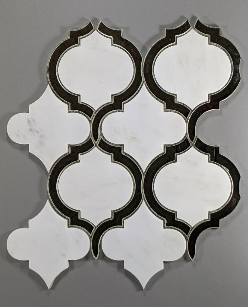 Carrara Venato Marble and Antique Mirror Glass Marrakech Arabesque Mosaic Tile | TileBuys