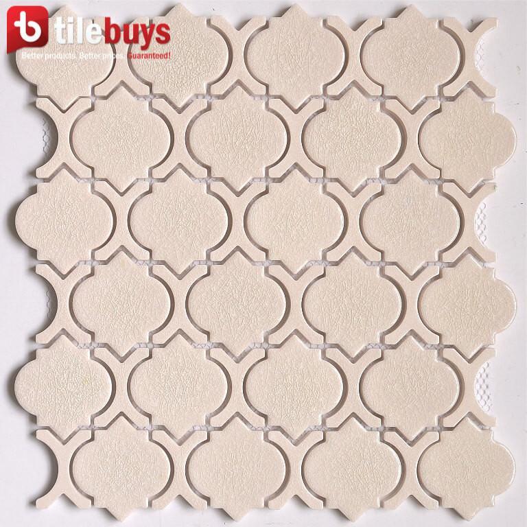 4.6 Sq Ft of Arabesque Crackled Glass Mosaic Wall Tile in Pink Beige | TileBuys