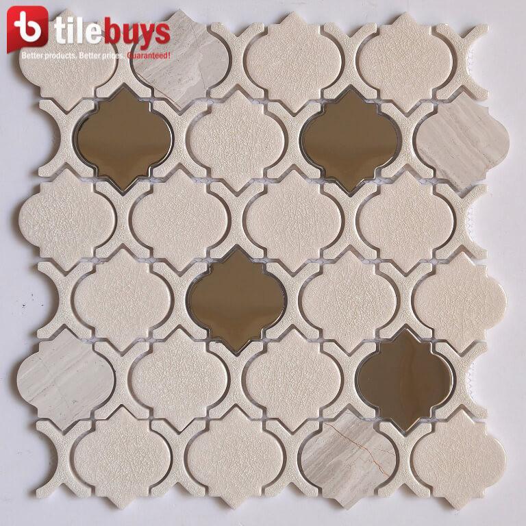 4.6 Sq Ft of Arabesque Crackled Glass, Stone &amp; Metal Mixed Material Mosaic Wall Tile | TileBuys