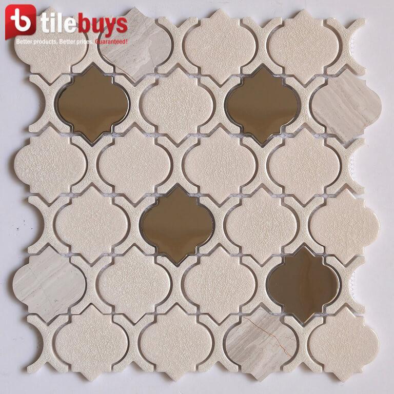 4.6 Sq Ft of Arabesque Crackled Glass, Stone & Metal Mixed Material Mosaic Wall Tile | TileBuys