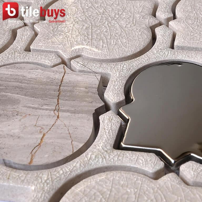 4.6 Sq Ft of Arabesque Crackled Glass, Stone & Metal Mixed Material Mosaic Wall Tile | TileBuys