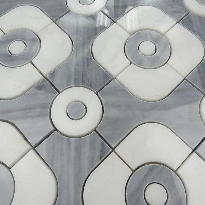 4.2 Sq Ft of Bardiglio Grey and Carrara White Marble Waterjet Mosaic Tile in Blend Geometric | TileBuys
