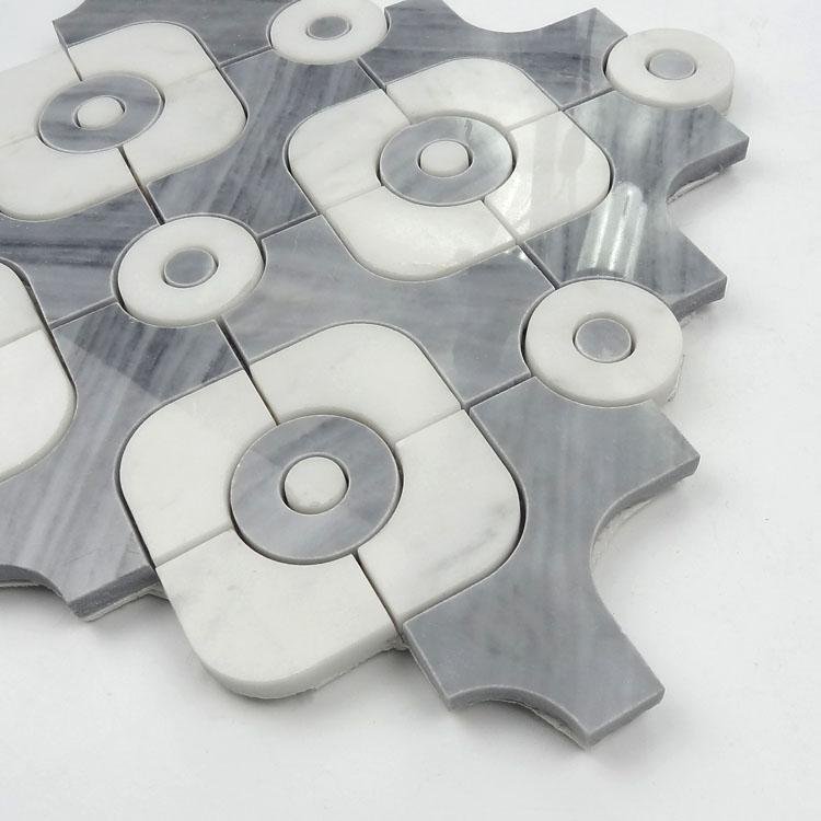 4.2 Sq Ft of Bardiglio Grey and Carrara White Marble Waterjet Mosaic Tile in Blend Geometric | TileBuys
