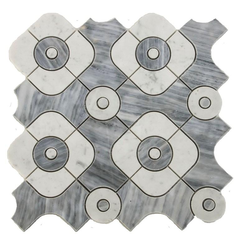 4.2 Sq Ft of Bardiglio Grey and Carrara White Marble Waterjet Mosaic Tile in Blend Geometric | TileBuys