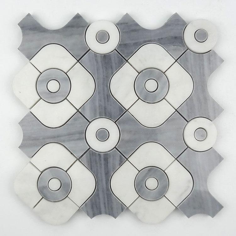 4.2 Sq Ft of Bardiglio Grey and Carrara White Marble Waterjet Mosaic Tile in Blend Geometric | TileBuys