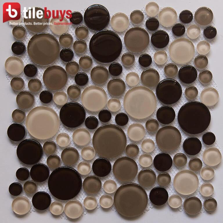 4.2 Sq Ft of Beige & Brown Glass Mosaic Penny Circle Round Tile | TileBuys
