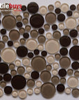 4.2 Sq Ft of Beige & Brown Glass Mosaic Penny Circle Round Tile | TileBuys
