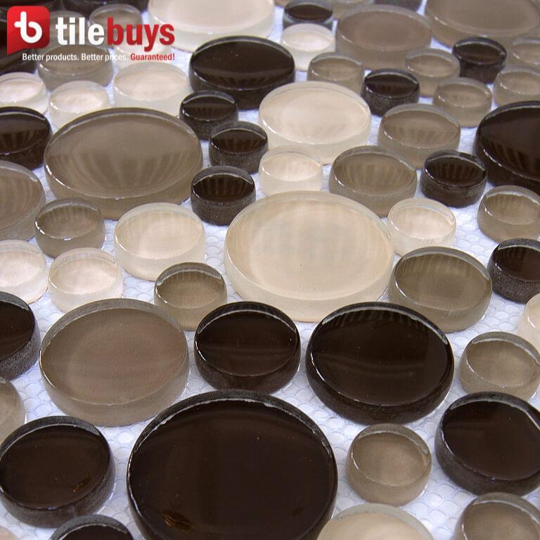 4.2 Sq Ft of Beige & Brown Glass Mosaic Penny Circle Round Tile | TileBuys