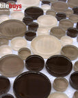 4.2 Sq Ft of Beige & Brown Glass Mosaic Penny Circle Round Tile | TileBuys