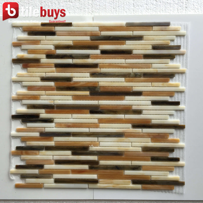 Beige Brown Glass Thin Linear Strip Mosaic Wall Tile TileBuys Beige brown glass thin linear strip mosaic wall tile tilebuys