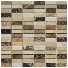 5 Sq Ft of Beige & Brown Marble Mosaic Tile - 5/8x2" Mini Bricks - Polished | TileBuys