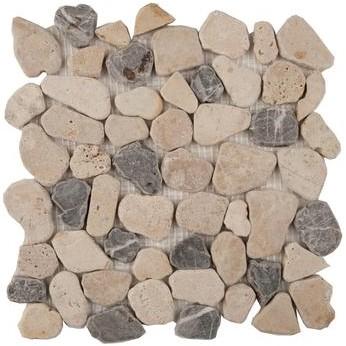 5 Sq Ft of Beige & Brown Marble Mosaic Tile - Flat Pebble Pattern for Bathroom Floors | TileBuys