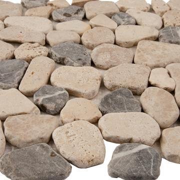 5 Sq Ft of Beige &amp; Brown Marble Mosaic Tile - Flat Pebble Pattern for Bathroom Floors | TileBuys