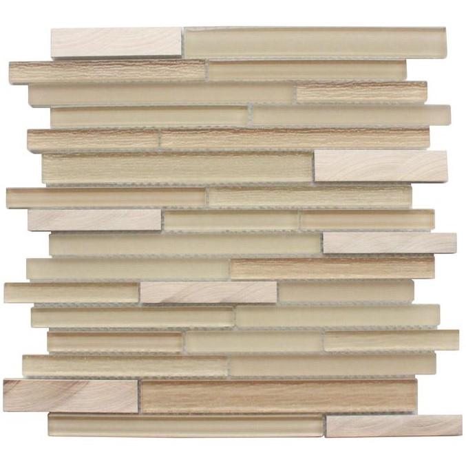 Beige Glass & Metal Random Linear Strip Mosaic Tile | TileBuys